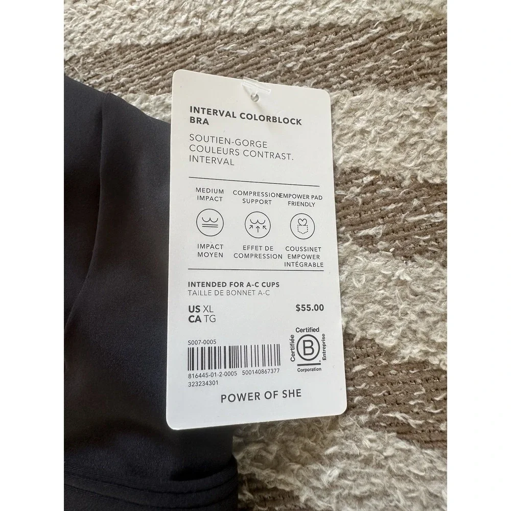 Athleta‎ Black Sports Bra NWT XL Interval Colorblock Medium Impact Racerback